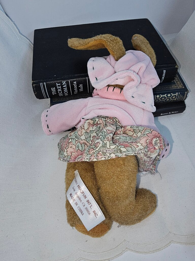 Vintage Stuffed Bunny Doll with Floral Dress