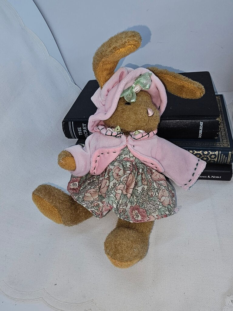 Vintage Stuffed Bunny Doll with Floral Dress