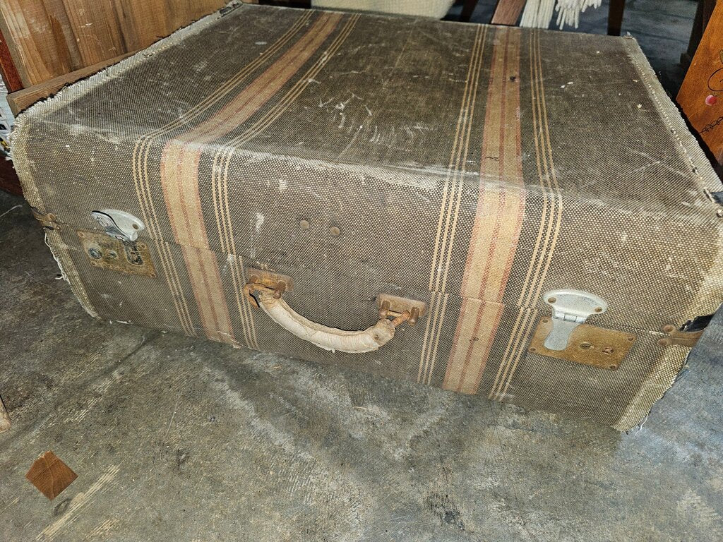 Vintage Striped Fabric Suitcase AS IS