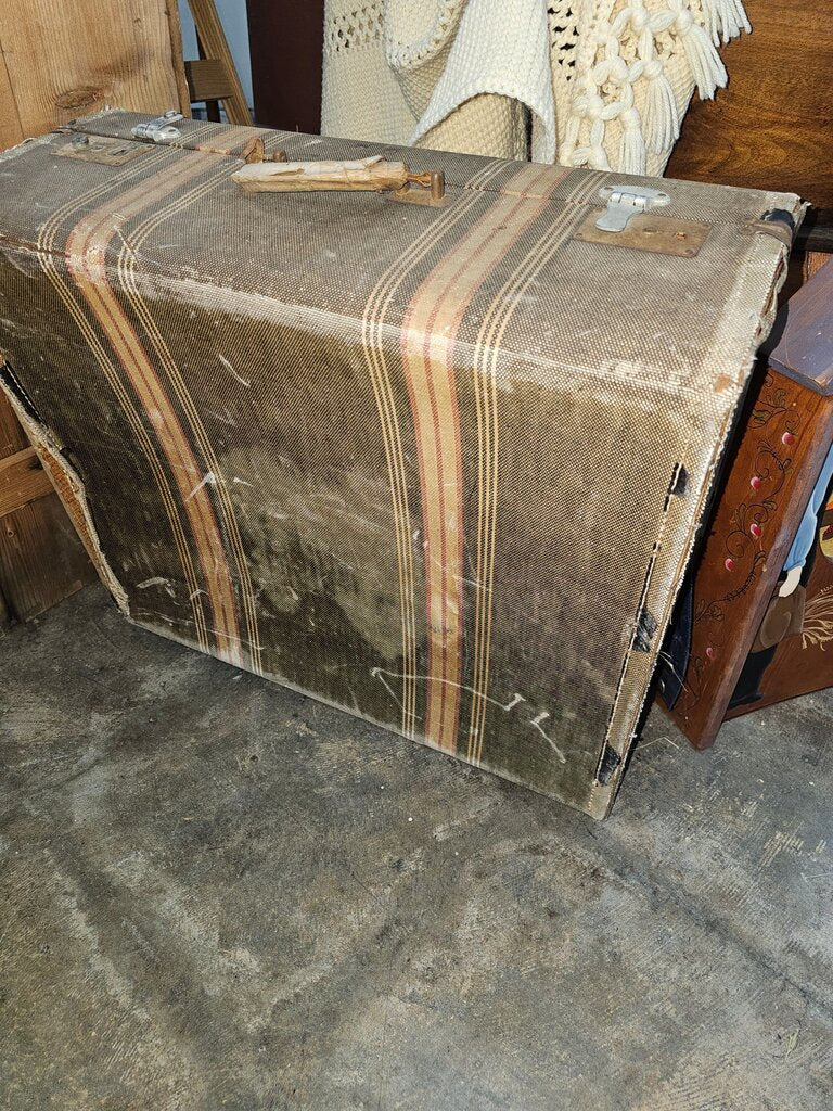 Vintage Striped Fabric Suitcase AS IS
