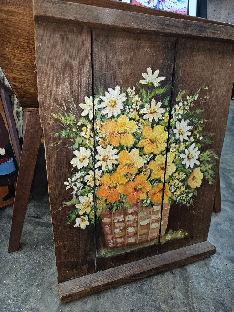 Hand-Painted Wooden Wall Art with Floral Design