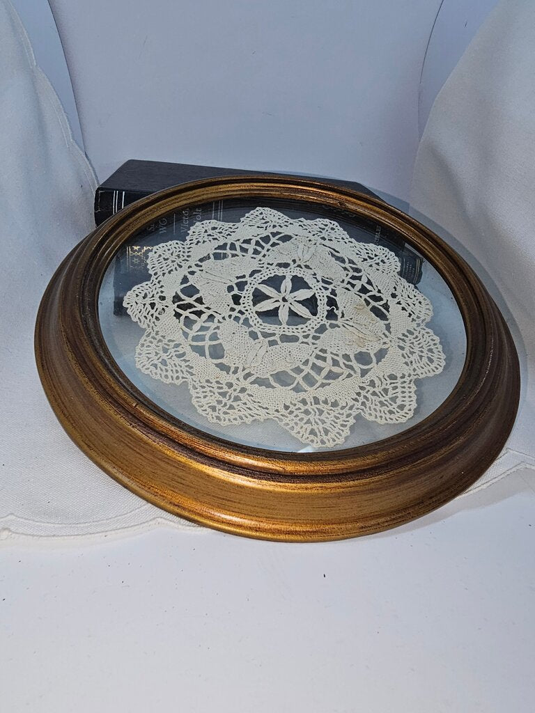 Framed Vintage Crochet Doily AS IS