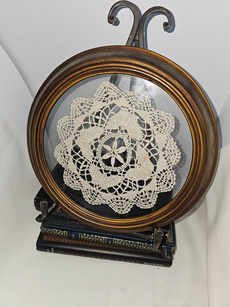 Framed Vintage Crochet Doily AS IS