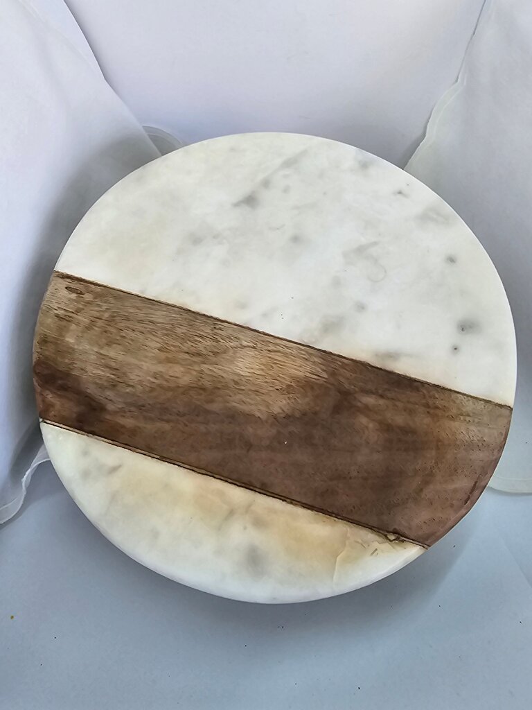 Round Marble and Wood Decorative Tray