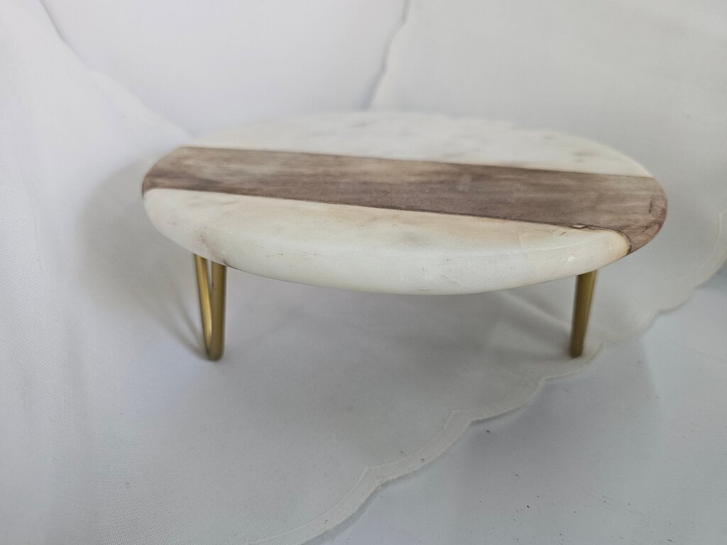 Round Marble and Wood Decorative Tray