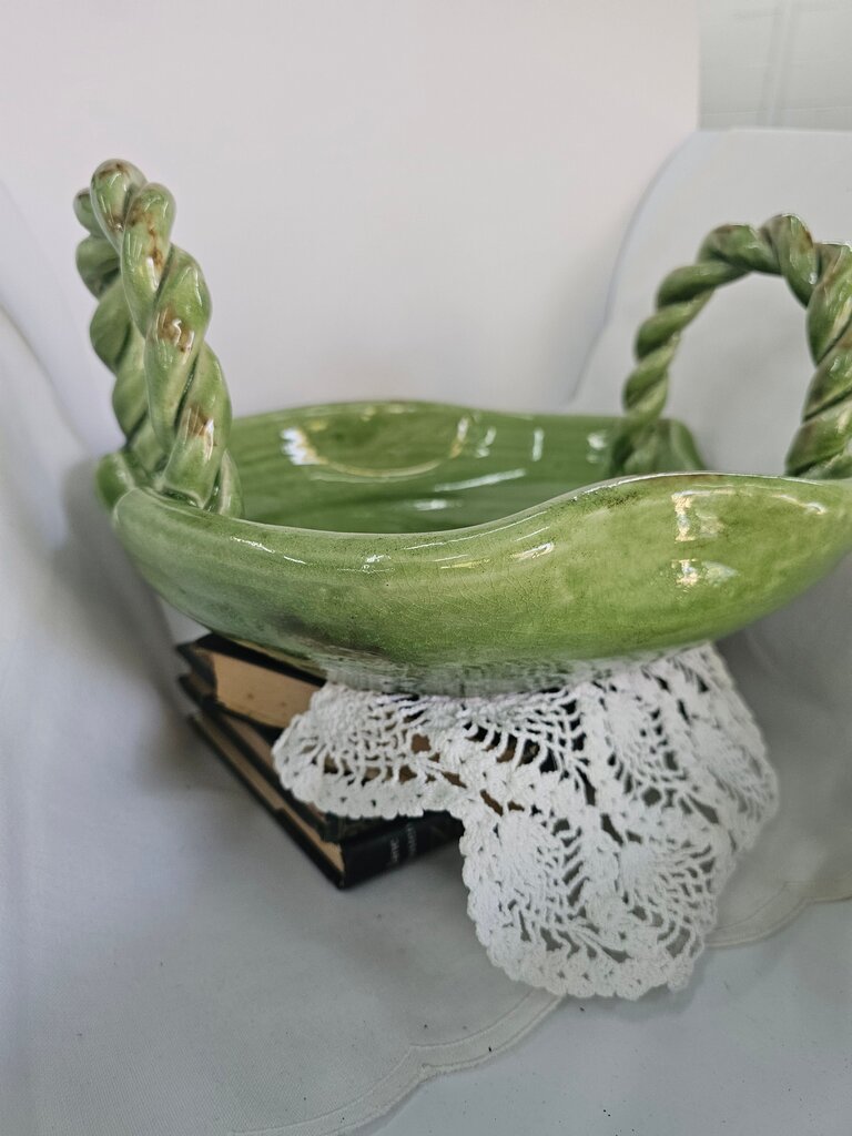Pottery Green Twisted Handle Basket
