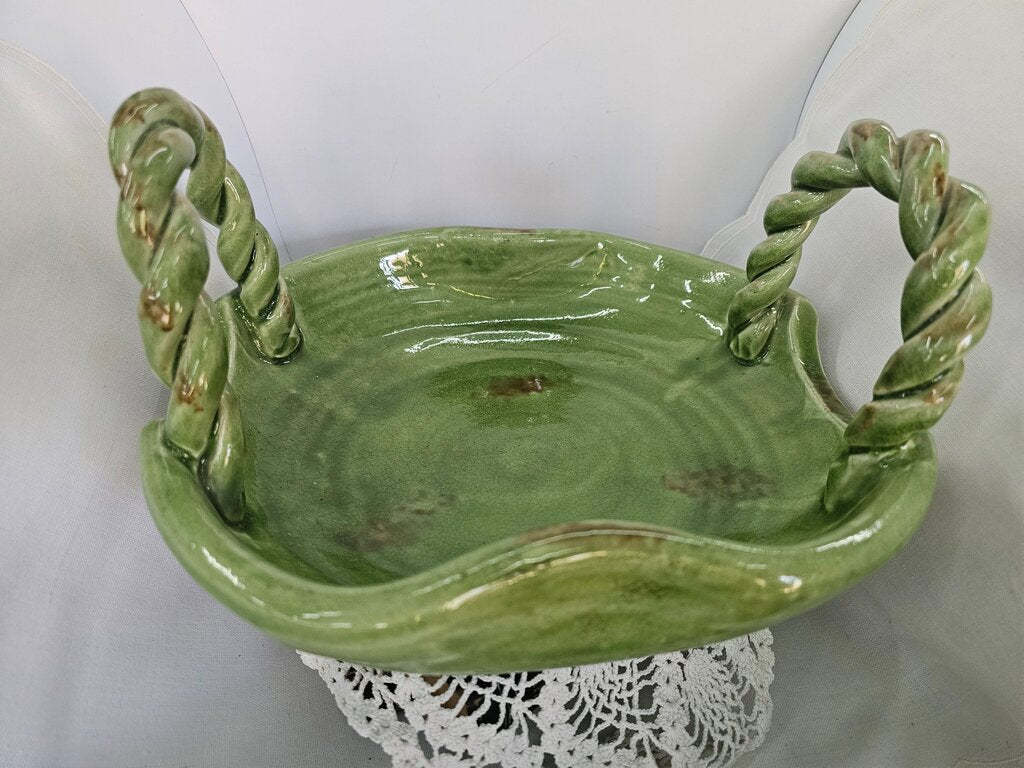 Pottery Green Twisted Handle Basket