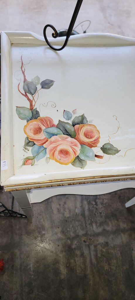 Vintage Floral Side Table with painted gold trim and flowers