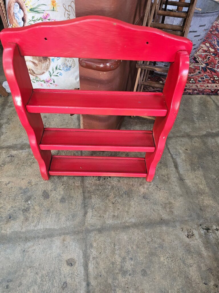 ANTIQUE/VINTAGE RED WOODEN WALL SPICE RACK/TREASURE SHELF HOLDER