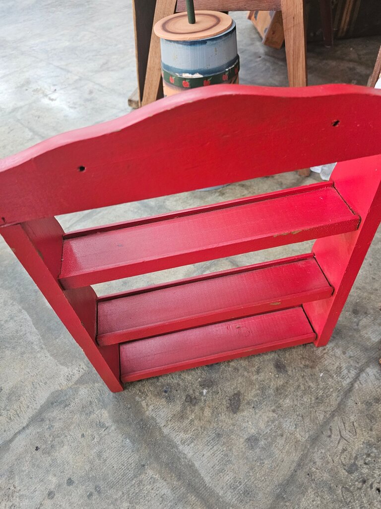 ANTIQUE/VINTAGE RED WOODEN WALL SPICE RACK/TREASURE SHELF HOLDER