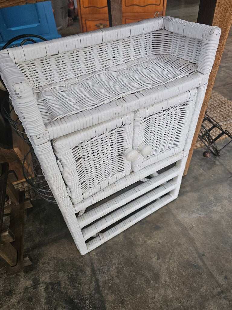 White Wicker Storage Cabinet