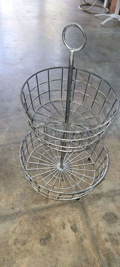 Vintage egg storage basket, kitchen storage, rustic French farmhouse style, woven metal basket