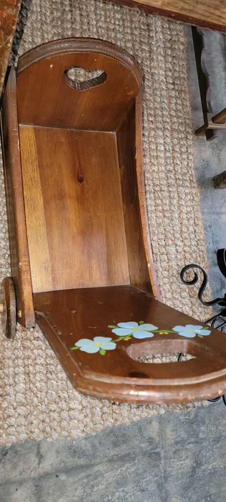 Vintage Wooden Doll Stroller with Painted Flower Design