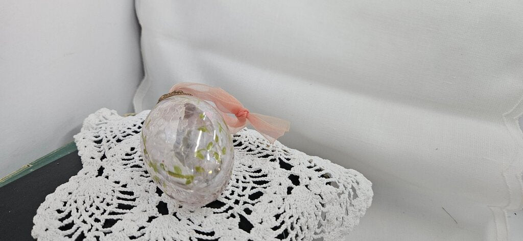 Decorative Crackle Glass Egg with Pink Ribbon