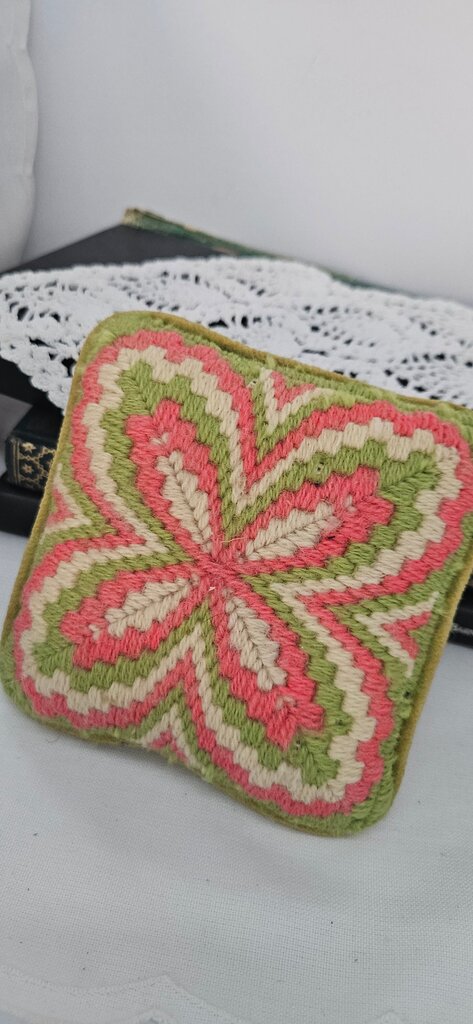Vintage 70s Boho Design Octagonal Yarn Knit Pillow/pin Cushion