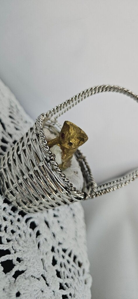 Miniature Gold Cat in Silver Basket