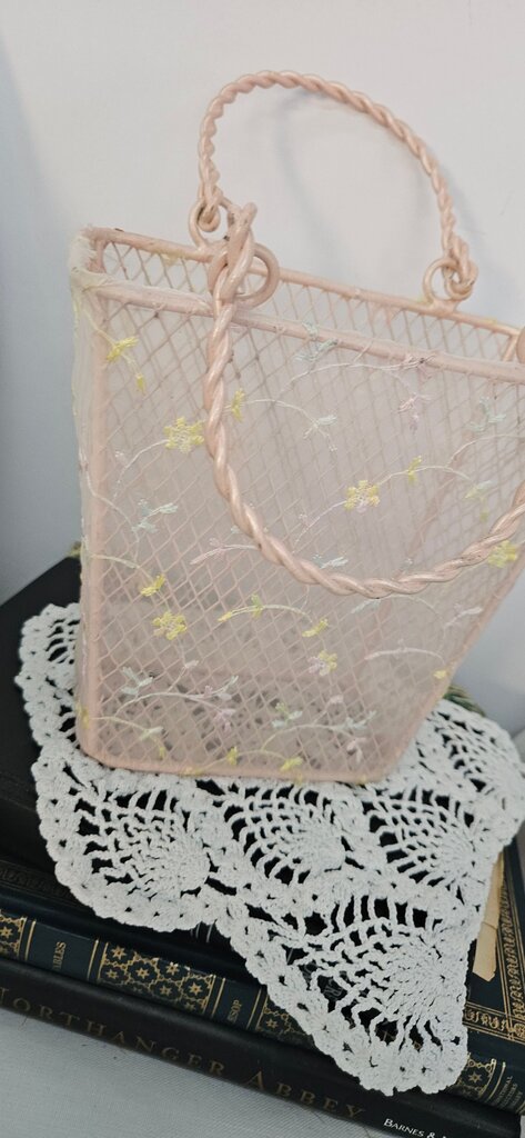 Pink Mesh and metal basket/bag