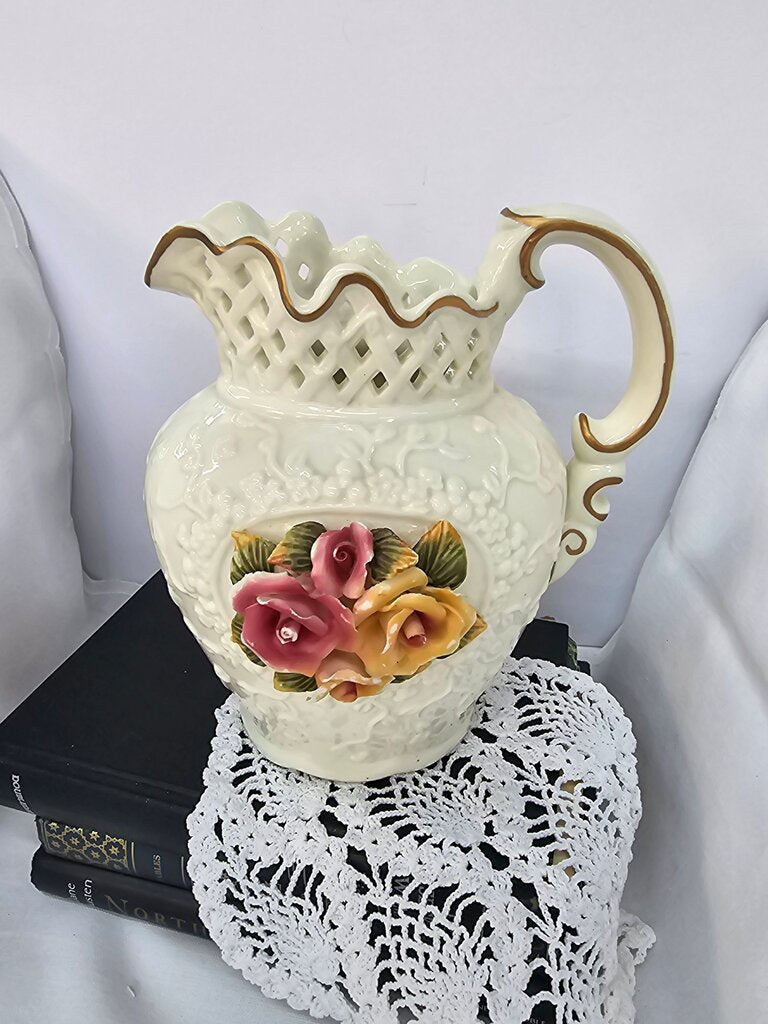 Jade Porcelain Rose Floral Pitcher Edwardian Style