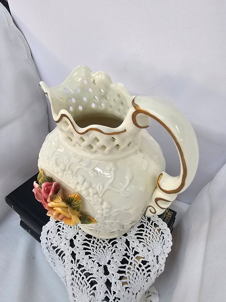Jade Porcelain Rose Floral Pitcher Edwardian Style