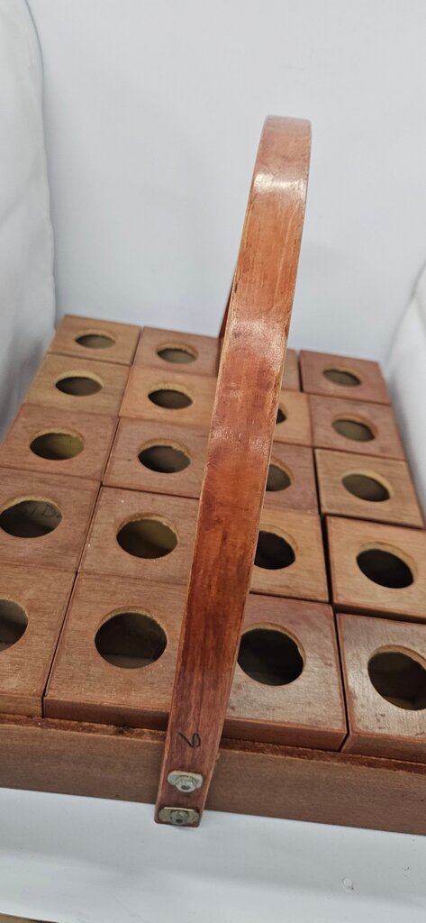 Vintage egg tray holder with individual wooden cups/church communion tray