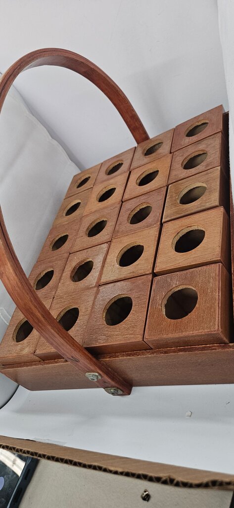 Vintage egg tray holder with individual wooden cups/church communion tray