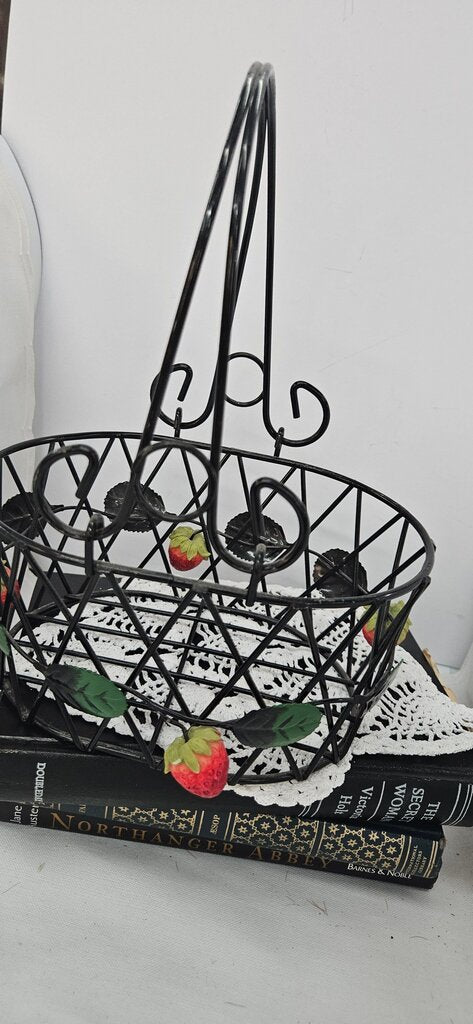 Black Wire Basket with Strawberry Accents