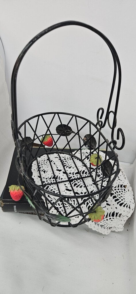 Black Wire Basket with Strawberry Accents