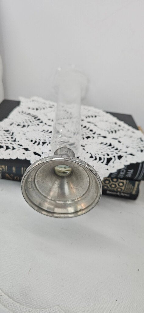 Vintage Sterling Silver and Etched Glass 1950 Web 7” Tall Bud Vase Preowned
