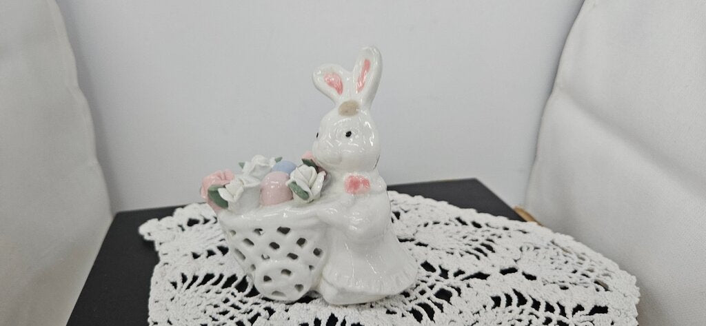 Ceramic Bunny Figurine with Flowers