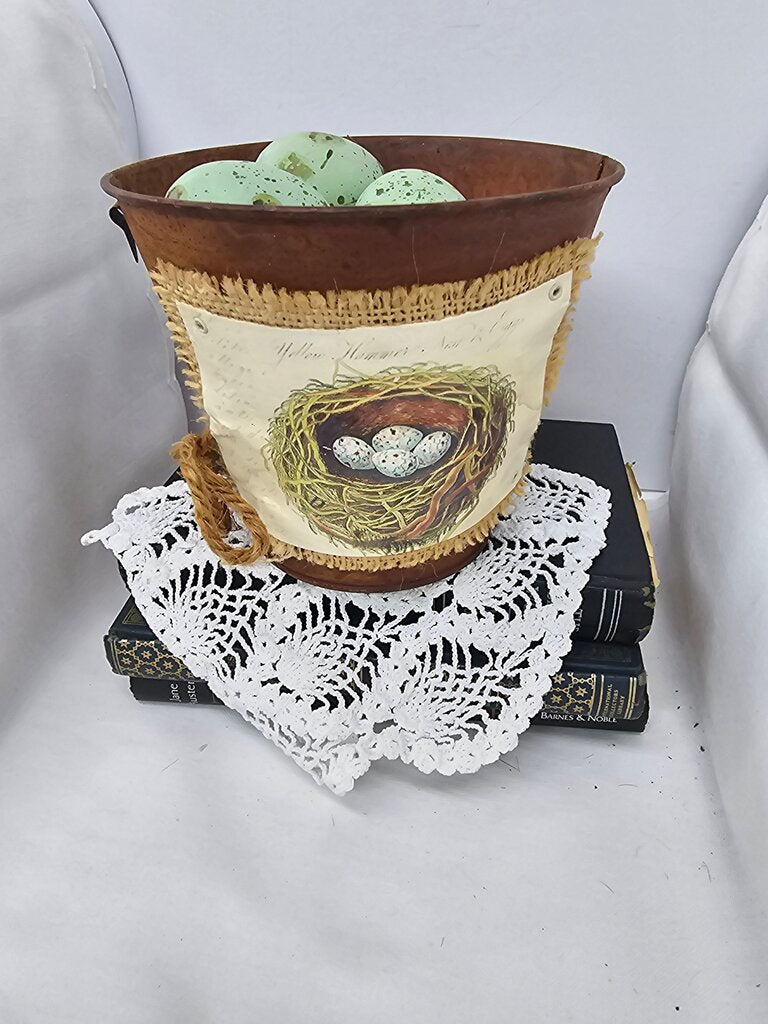 Decorative Nesting Bucket with Eggs