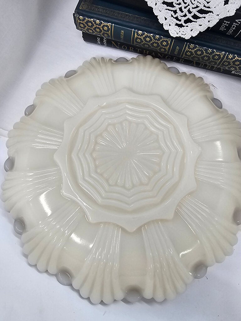 Vintage White Glass Serving Platter with Gold Trim