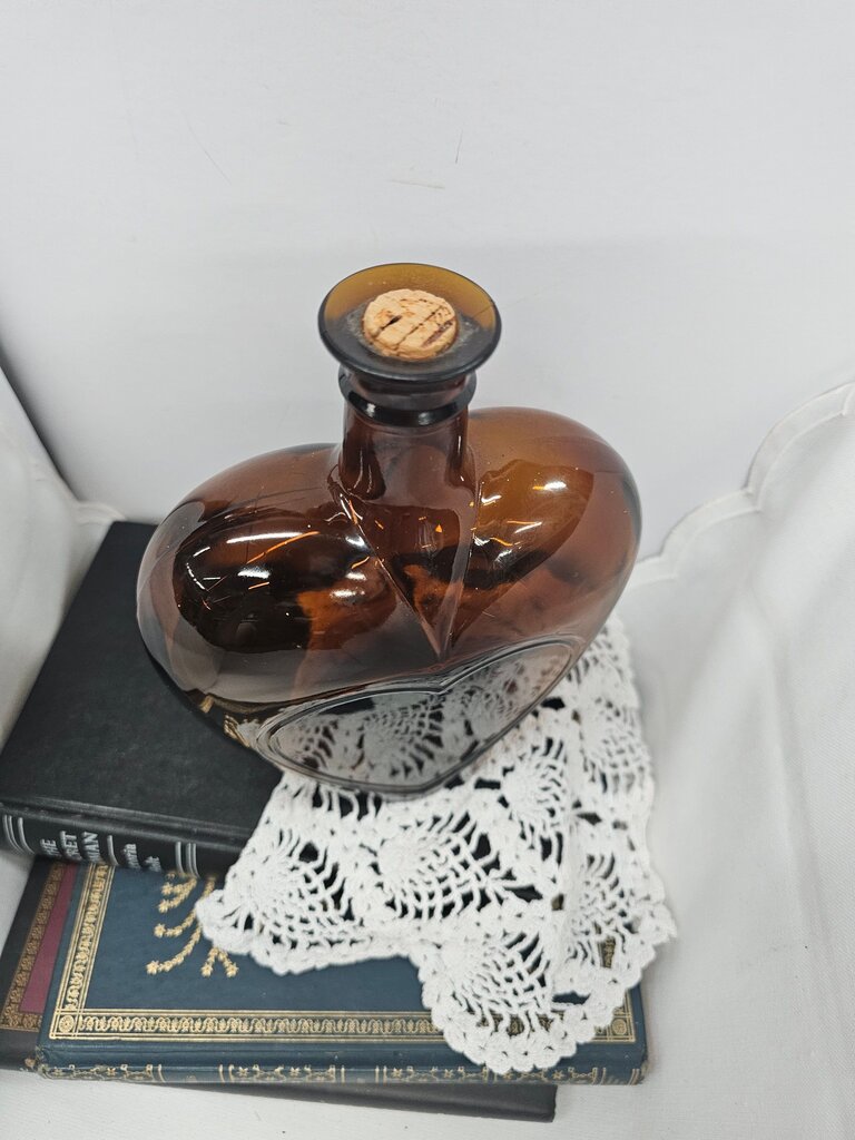 Vintage Heart-Shaped Paul Masson Amber Glass Bottle