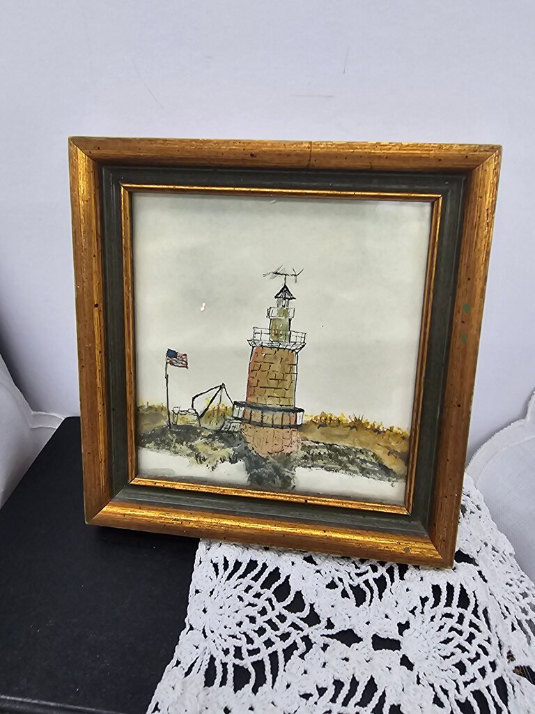 Framed Watercolor Lighthouse Painting