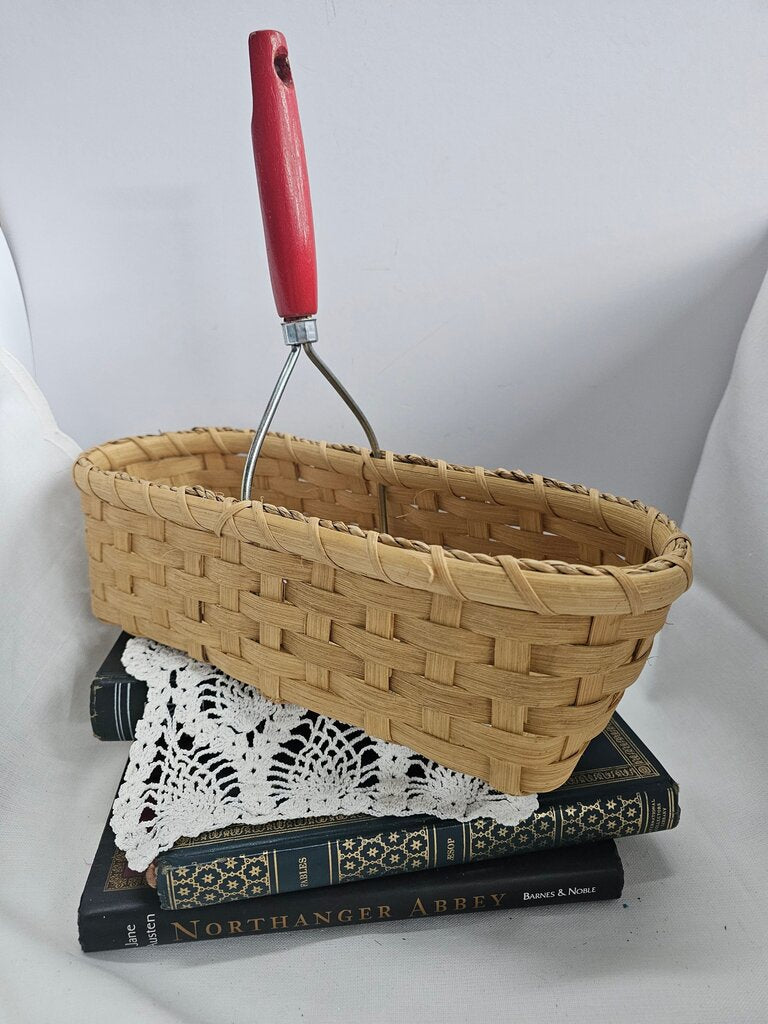 Woven Basket with Red Handle