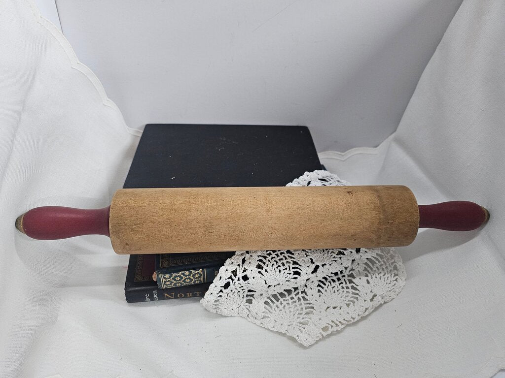 Classic Wooden Rolling Pin with Red Handles