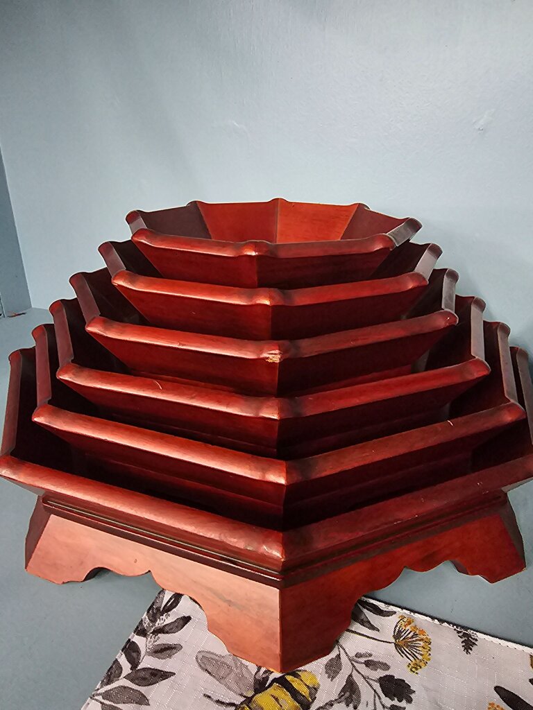 Stackable Wooden Serving Tray Set