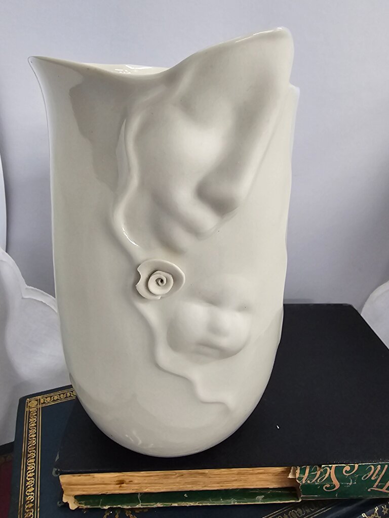 Vintage White Ceramic Vase with Artistic Design