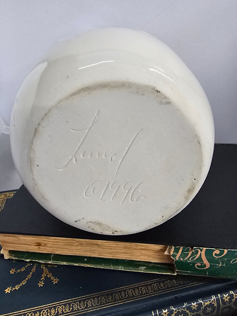 Vintage White Ceramic Vase with Artistic Design