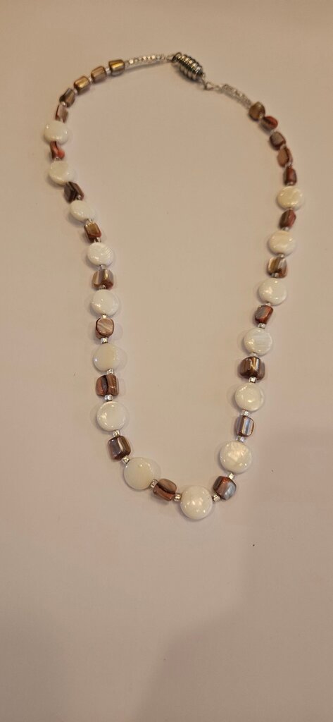 Elegant White and Bronze Beaded Necklace