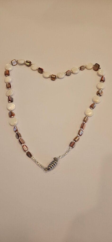 Elegant White and Bronze Beaded Necklace