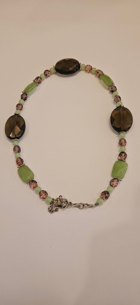Elegant Beaded Necklace with Green and Brown Accents
