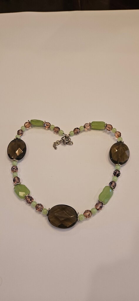 Elegant Beaded Necklace with Green and Brown Accents
