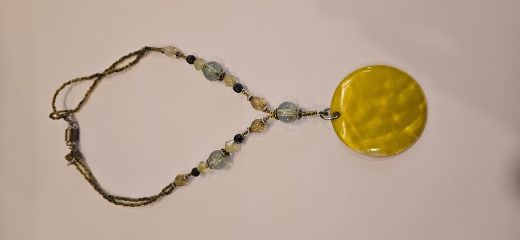 Yellow Pendant Necklace with Beaded Chain