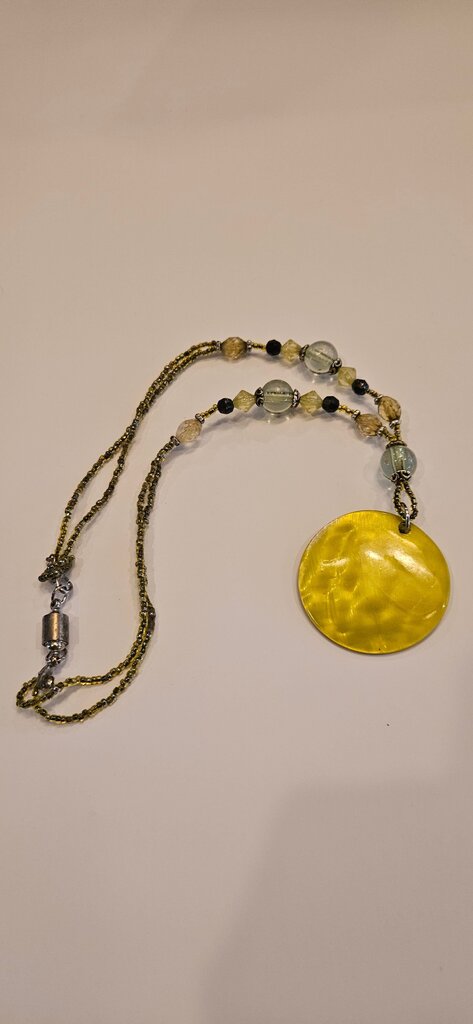 Yellow Pendant Necklace with Beaded Chain