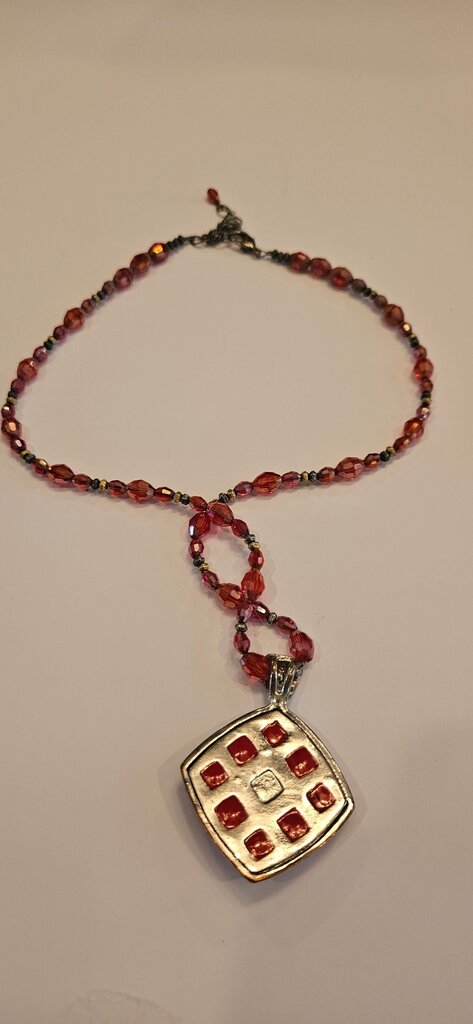 Red Beaded Pendant Necklace