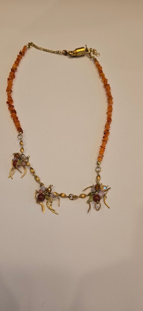 Beaded Gemstone Necklace with Golden Accents