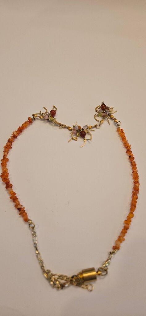 Beaded Gemstone Necklace with Golden Accents