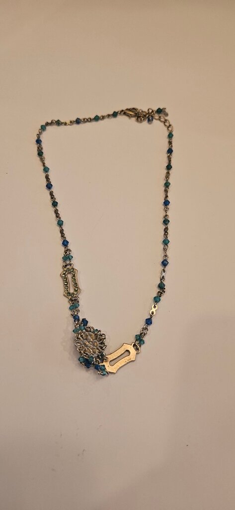 Blue Beaded Necklace with Floral Pendant
