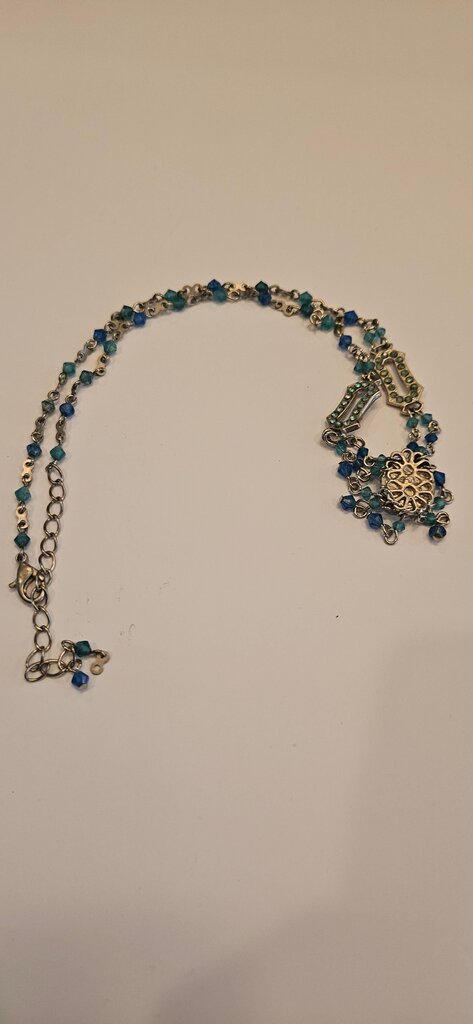 Blue Beaded Necklace with Floral Pendant