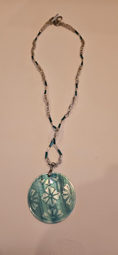 Teal Floral Pendant Necklace